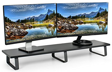 VIVO Black Wood 39" Wide Extra Long Desktop Stand Ergonomic TV, Dual Monitor Riser and Desk Tabletop Organizer (STAND-V000DL)