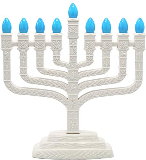 Menorah Electric With Teal Blue Bulbs Knesset Design