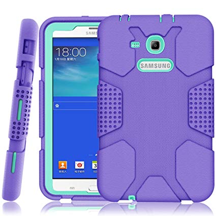 Samsung Galaxy Tab E Lite 7.0 Case, Galaxy Tab 3 Lite 7.0 Case, Hocase Rugged Heavy Duty Kids Proof Protective Case for SM-T110 / SM-T111 / SM-T113 / SM-T116 - Purple/Mint Green