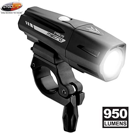 CYGOLITE Metro Pro– 950 Lumen Bike Light– 5 Night & 3 Daytime Modes– Compact & Durable– IP67 Waterproof– Secured Hard Mount– USB Rechargeable Headlight– for Road, Mountain, Commuter Bicycles