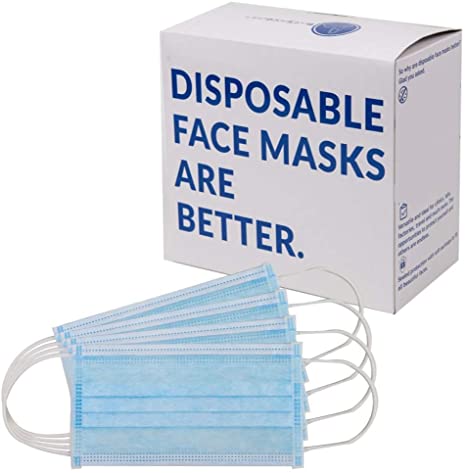 Blue Shoe Guys 100 Masks in 1 Box Disposable Earloop Face Mask-Dental, Surgical, Medical, Allergy, Pollen, Cleaning, Painting, Mouth, Cover, Travel, Dust, Germ, Cough, Doctor