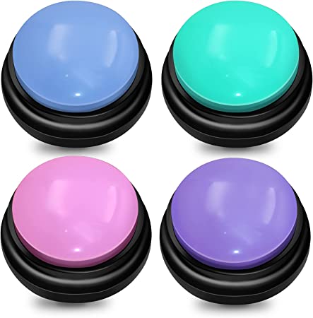 TRELC Dog Button for Communication, 30 Seconds Recordable Button, Pets Training Buzzers, Creative Gift for Kids Learning, Office Game, Pack of 4 (Pink   Green   Blue   Purple)