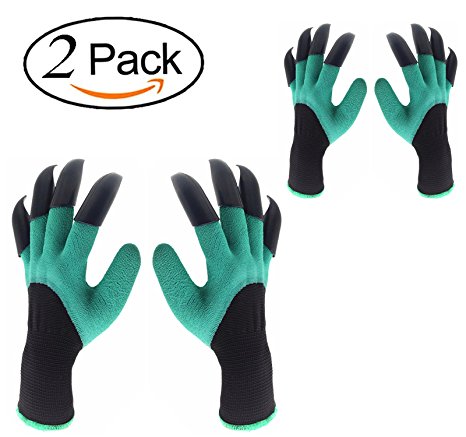 Inf-way Garden Genie Gloves, 2 pairs of Both Hand Claws Gardening Gloves for Digging & Planting