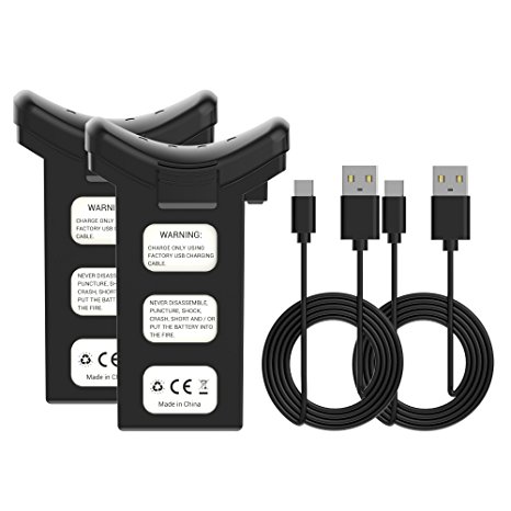 Holy Stone 2pcs 7.4V 2500mAh Rechargeable Li-ion Battery and 2 USB Charging Cables for RC Quadcopter Drone HS100 Black