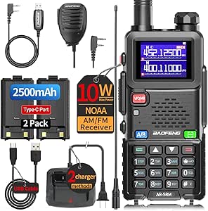 BAOFENG Radio 5RM 10W Ham Radio Handheld (Upgrade of UV-5R) Two Way Radio NOAA Weather Rechargeable UV5R Walkie Talkies Copy Frequency 999CH with Type-C Charging Battery Speaker Mic Programming Cable