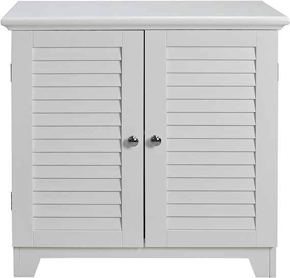 Redmon Contemporary Country Louvered, White Double Door Floor Cabinet, Full