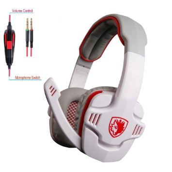 SADES SA-708S White Stereo PC Headset Headphone with Microphone, Gaming Headsets Headphones For PC Laptop iPad iPod -(White&Red)