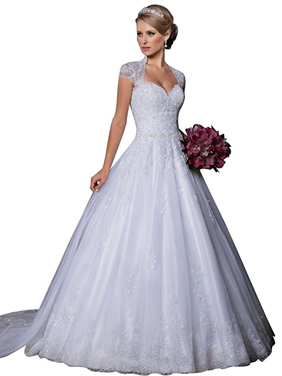 VERNASSA Ball Gown Sweetheart Detachable Train Lace Wedding Dresses