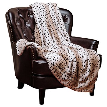 Chanasya Super Soft Cozy Warm Leopard Print Brown and Gray Sherpa Throw Blanket - White and Brown Faded Leopard Stripe Pattern