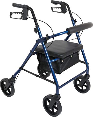 ProBasics 4 Wheel Medical Rolling Walker with Wheels, Seat, Backrest and Storage Pouch - Rollator Walker for Seniors- Durable Aluminum Frame Supports up to 300 lbs, 8-inch Wheels, Blue