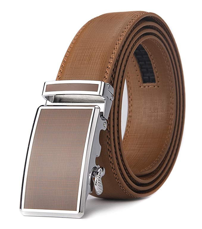 XDeer Men's Leather Ratchet Dress Belts with Automatic Buckle Gift Box (Waist：30-36, Brown)