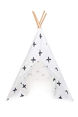 FROM THE AVENUE Play Teepee for Kids – 100% Cotton Canvas and Bamboo Poles Portable Indoor Tent for Children – Great for Boy and Girls - Limited Supply (Brush Pattern)