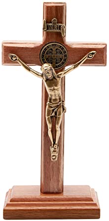 Intercession Wall and Table Wood Cross Crucifix (5 inches - Antique Gold)