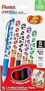 Pentel EnerGel RTX Retractable Liquid Gel Pen, Jelly Belly Limited Edition, 0.7mm tip, Assorted colors, Pack of 5 pens, (BL77PF5M-JB)