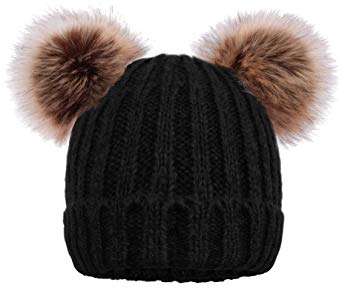 ARCTIC Paw Cable Knit Beanie with Faux Fur Pompom Ears