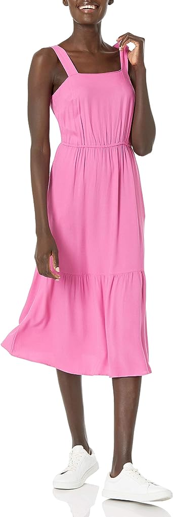 Amazon Essentials Womens Relaxed Fit Fluid Twill Tiered Midi Dress