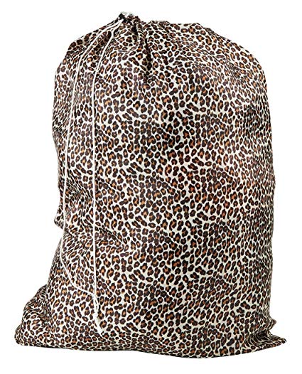Nylon Laundry Bag - Locking Drawstring Closure and Machine Washable. These Large Bags Will Fit a Laundry Basket or Hamper and Strong Enough to Carry up to Three Loads of Clothes. (Leopard)