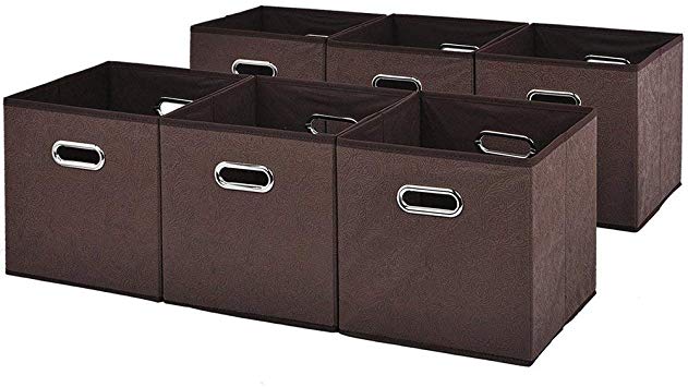 VCCUCINE Foldable 6 Packs Dark Brown Cloth Storage Fabric Cubes,Storage Drawers Cube Basket Bins for Home Closet Bedroom Containers Drawers