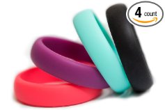 Womens Silicone Wedding Ring - 4 Rings Pack - Ultra Premium Quality Bands for Active Women - Black Purple Pink Teal
