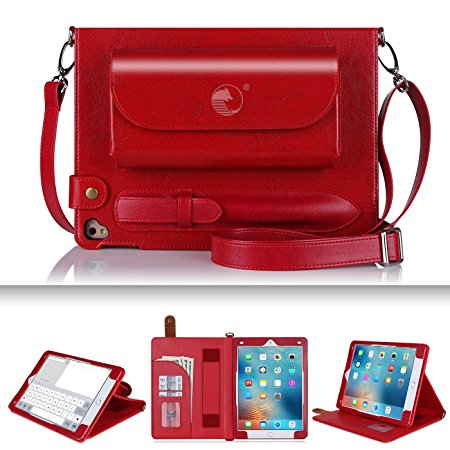 iPad Pro 9.7 Case, iPad Pro 9.7 Cover, Fyy Luxurious Genuine Leather Case All-Powerful Cover for Apple iPad Pro 9.7 inch (2016 Edition) Red