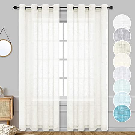 Ivory Sheer Curtains 95 Inches Long for Dining Room 2 Pack Grommet Light Filtering Privacy Semi Sheer Faux Linen Curtains for Living Room Bedroom Windows Kitchen Entry door Home Decor Accents 52 Width