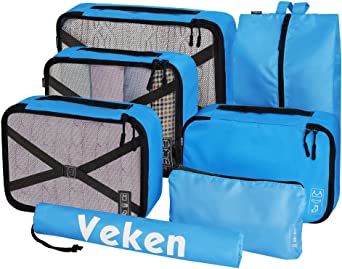 Veken 7 Set Packing Cubes, Travel Organizers Accessories with Laundry Bag & Shoe Bag