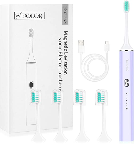 Wecolor Magnetic Levitation Sonic Electric Toothbrush for Adults, IPX7 Waterproof USB Charging Sonic Toothbrush with Dupont Brush Head, 4 Modes with 2 Mins Build in Timer (Blue)