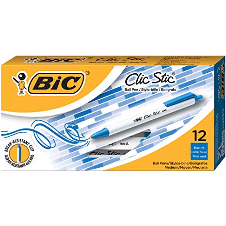 BIC CSM11-Blu Clic Stic Retractable Ball Pen, Medium Point (1.0 mm), Blue Ink, 12-Count