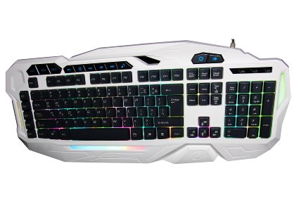 Superbpag QT-5L 7 Color Rainbow USB Wired Led Backlit Gaming Keyboard 120 Keys with 26 Anti-ghosting 5 Programmable Key for Macbook and Windows ,White