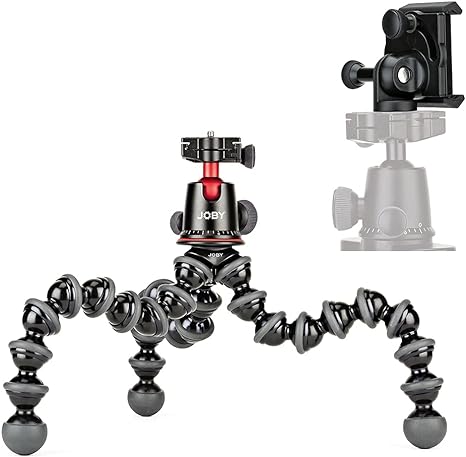 Joby GorillaPod 5K GripTight Mount PRO Kit, Aluminum Flexible Tripod Stand and BallHead 5K with Locking Phone Mount, Easy Landscape or Portrait Mode, Supports up to 5kg (11lb), Black (JB01830-BWK)