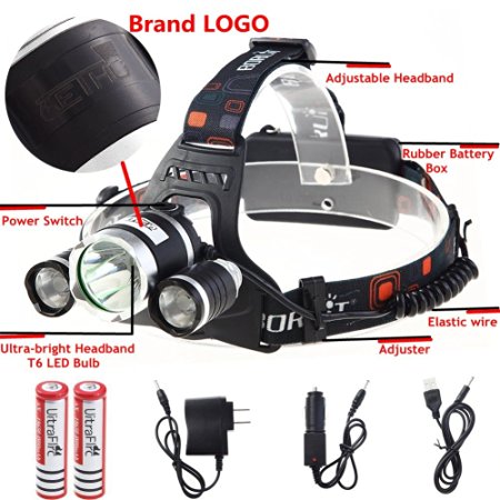 Lethu 5000 Lumen Rechargeable Waterproof 3 Xm-l T6 4 Modes LED Headlamp,Orange