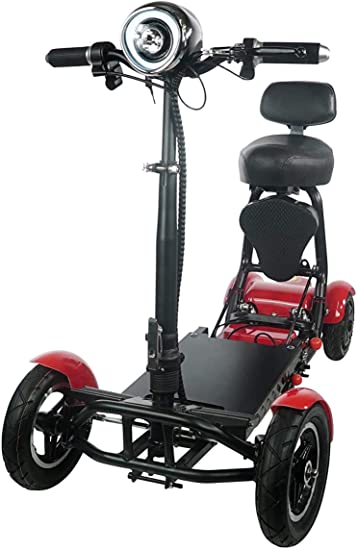 Fold and Travel Lightweight Mobility Scooters for Adults Foldable Lightweight Powered Scooter 4 Wheel Mobility Scooter Carrier Power Wheel Chairs Mobility Chair Scooter de Movilidad (RED)