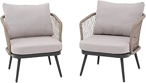 OC Orange-Casual 2-Piece Patio Furniture Chair Set with Thick Cushions,Outdoor Wicker Armchairs Conversation Set for Backyard,Garden, Beige Wicker