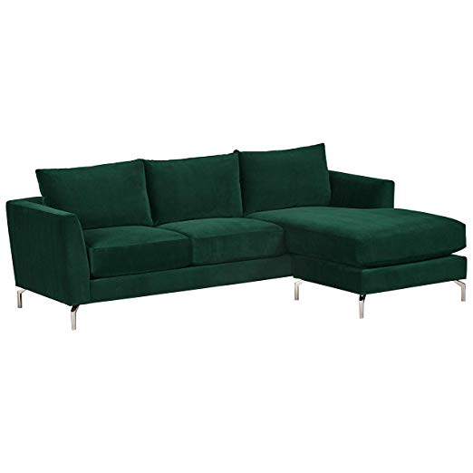 Rivet Emerly Modern Sofa Chaise, 96"W, Emerald