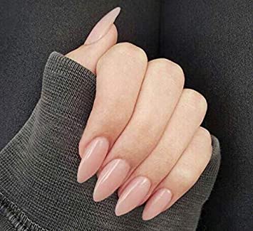 Evild Glossy Almond Fake Nails Set Ballerina Stiletto Long False Nail Full Cover Nude Acrylic Press on Nails for Women and Girls(Pack of 24)