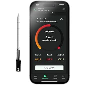 Chef iQ Smart Thermometer Add-on No. 3, Bluetooth/WiFi Enabled, Allows Monitoring of Two Foods at Once, for Grill, Oven, Smoker, Air Fryer, Stove, Must Be Used with Hub (Sold Separately)