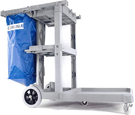 Carlisle JC1945L23 Polyethylene Long Platform Janitorial Cart, 300 lbs Capacity, 49" Length x 19" Width 39" Height, Gray