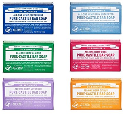 Dr. Bronner's Magic Soaps Pure-castile Soap Variety Gift Pack Sampler; 6 Assorted 5 Ounce Bars