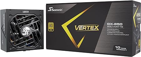 Seasonic Vertex GX-850, 850W 80  Gold, ATX 3.0 / PCIe 5.0 Compliant Full Modular, Fan Control in Fanless, Silent, and Cooling Mode, 10 Years Warranty, Perfect Power Supply for Gaming, 12851GXAFS.