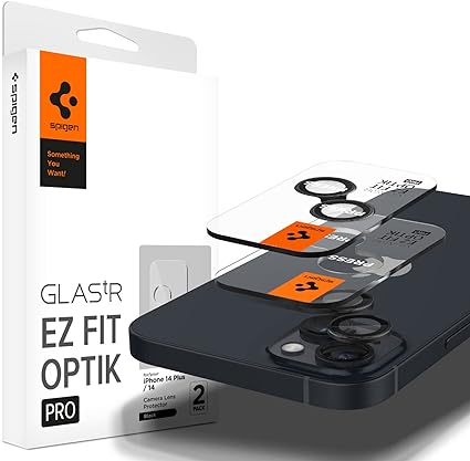 Spigen Camera Lens Screen Protector [GlasTR EZ Fit Optik Pro] Designed for iPhone 15 Plus/iPhone 15 / iPhone 14 Plus/iPhone 14 [Case Friendly] - Black [2 Pack]