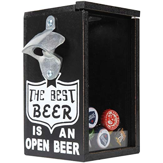 Lily's Home Funny Beer Cap Opener with Shadow Box Caps Holder, The Best Beer is An Open Beer, Makes the Ideal Gift for the Happy Beer Lover, A Great Father's Day and Christmas Gift for Him