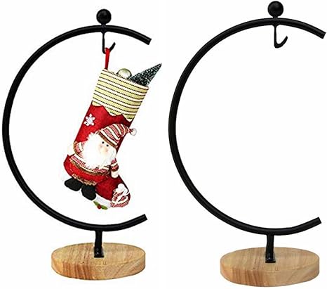 YY YEARCHY Ornament Display Stand Iron Pothook Stand for Hanging Glass Terrarium with Wood Base Creative Decoration for Home Garden Wedding Party Festival (G Shaped-Black,2PCS)