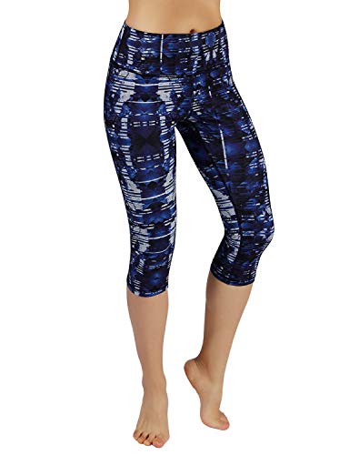ODODOS High Waist Out Pocket Printed Yoga Capris Pants Tummy Control Workout Running 4 Way Stretch Yoga Capris Leggings
