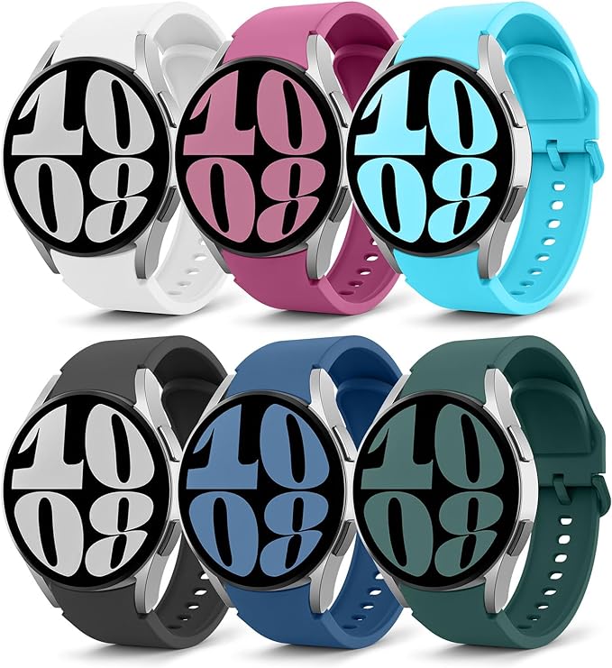 MoKo 6Pack Strap Compatible with Samsung Galaxy Watch 6/5/4 40mm 44mm/6 Classic 43mm 47mm/Watch 5 Pro 45mm/Watch 4 Classic 42mm 46mm, Quick Release Soft Silicone Replacement Sport Band, Multi Color E