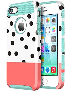 BENTOBEN iPhone 5S Case, iPhone SE Case, iPhone 5 Case, Ultra Slim Dual Layer Shockproof Bumper Wave Point Lovely Pattern Design Hybrid Protective Cases Cover for iPhone 5/5S/SE - Blue