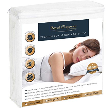 Royal Elegance Waterproof BED BUG Box Spring Protector - Hypoallergenic - Lifetime Warranty - QUEEN Size
