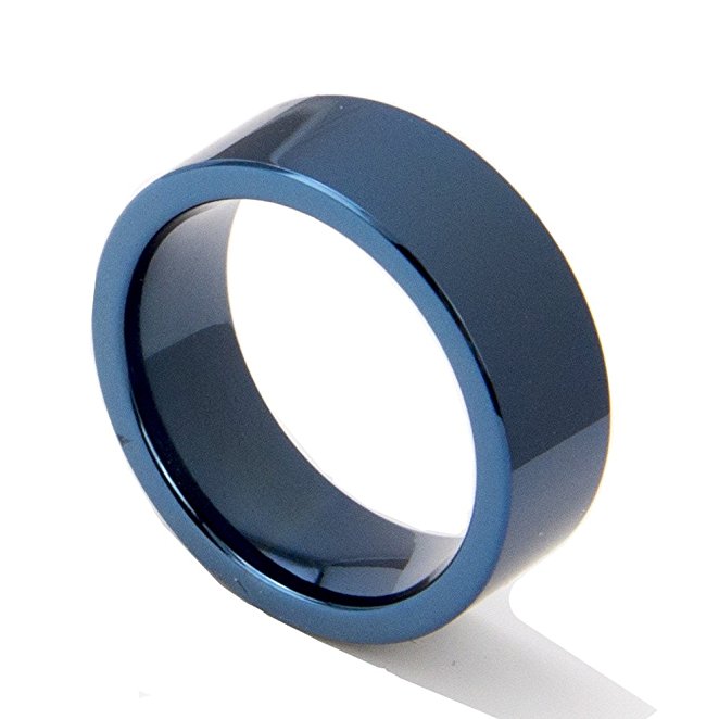 King Will Blue Polished Finish Plated 8mm Flat Top Unisex Tungsten Ring Classic Engagement Wedding Band