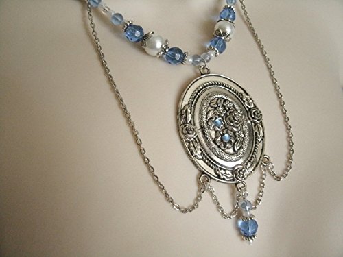 Blue Victorian Necklace, handmade jewelry, art nouveau, art deco, Edwardian, renaissance, medieval, tudor