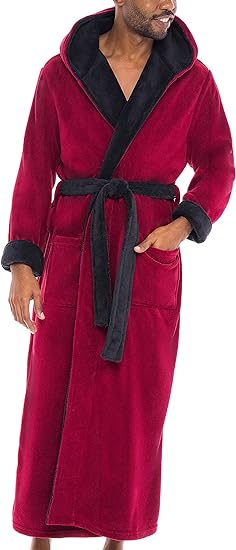 Alexander Del Rossa Men's Soft Plush Fleece Hooded Bathrobe, Full Length Long Warm Lounge Robe with Hood