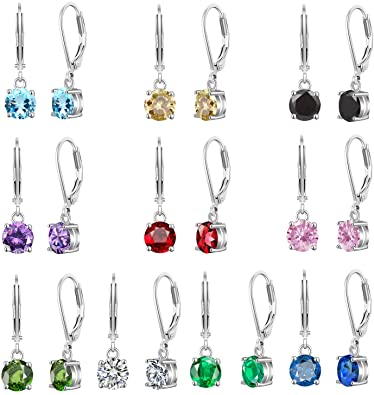 4-10 Pairs Silver Small Hoop Earrings with CZ/Opal Charm for Girls-Flawless Opal/Cubic Zirconia LeverBack Drop Earrings for women